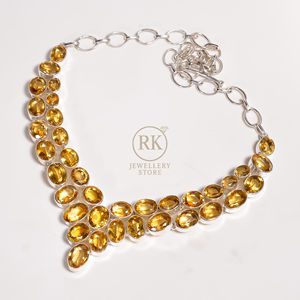 Collier en argent sterling 925 avec citrine, fait main, collier statement, collier en pierre jaune, collier en pierre taillée, bijou cadeau en citrine - Product Image 4