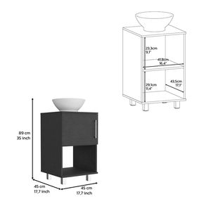 Meuble-lavabo noir simple pour salle de bain avec étagère ouverte et armoire à une seule porte - Product Image 4