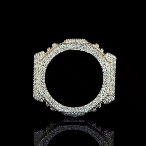 Lunette de montre de luxe en acier inoxydable octogonale, entièrement sertie de cristaux étincelants, cadre de protection personnalisé pour montre Hip Hop pour hommes - Product Image 1