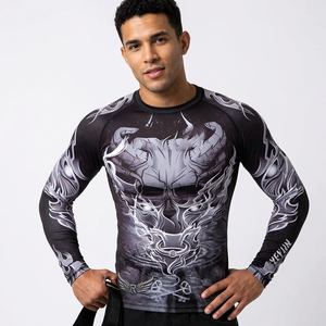 Men Long Sleeve Rash Guard Full Print <b>Skull</b> Design Quick Dry Polyester Compression Shirt for Adults - Product Image 6