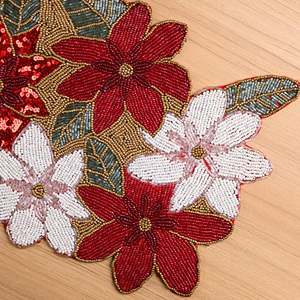 Moderna y Encantadora Manteles Individuales Vintage con Cuentas Hechas a Mano, Bordado Floral de Encaje y Tela, Forma Cuadrada para Uso en la Cocina - Product Image 4