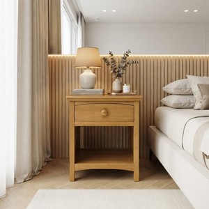 Modern Wooden Nightstand With 1 Drawer Scandinavian Style Bedroom Furniture Storage Side <b>Table</b> Light Brown Finish - Product Image 1
