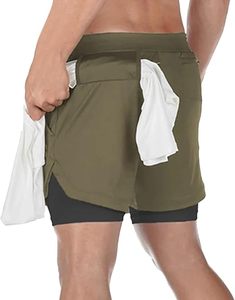 Custom Logo Men's Double <b>Layer</b> Breathable Spandex/Cotton Sports Gym Shorts with Drawstring Closure - Product Image 3
