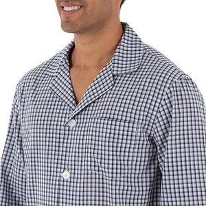 Ensemble de pyjama gris micro-rayé pour homme, léger, à manches longues, en coton doux et durable, pantalon droit, vente en gros d'ensembles de vêtements de nuit pour homme - Product Image 4