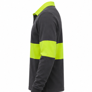 Men's Long Sleeve High Visibility <b>Polo</b> <b>Shirt</b> Color Blocked Knitted Polyester <b>Work</b> Wear with Pocket Quick Dry Design - Product Image 2