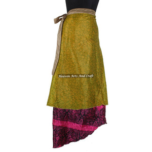 Falda Vintage de Seda India para Mujer, Hecha a Mano, Doble Capa, con Estampado Veraniego, para Chicas - Product Image 2