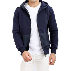 Sweat-shirt à capuche zippé bleu marine pour homme, coupe classique, décontracté, couleur unie, en molleton bouclette, idéal pour l'automne - Product Image 1