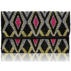 Trending Beaded Clutch Bags Black Geometric Diamond Pattern Seed Bead Purse Ladies Evening Handbag Envelope Party <b>Wallet</b> Wedding - Product Image 1