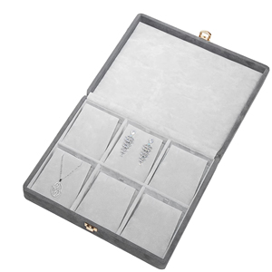 Boîte organisatrice de colliers japonais compatible avec pendentif rectangulaire imprimé, six compartiments et finition en velours, 243x213x50mm - Product Image 1