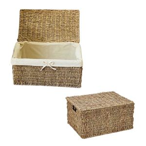 PHU HAO Natural Seagrass <b>Storage</b> <b>Basket</b> Lid Cotton Liner Rectangle Shape Clothing <b>Storage</b> <b>Rectangular</b> Vietnam Supplier - Product Image 1