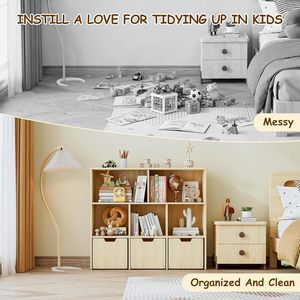 Meuble de rangement en bois personnalisé pour enfants avec boîtes à jouets roulantes, étagère de présentation multi-niveaux pour livres et jouets - Product Image 2