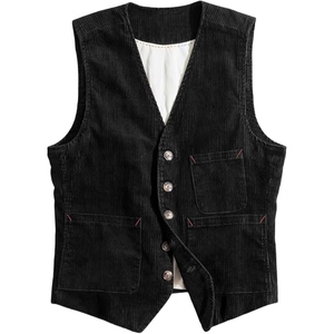 Custom Corduroy <b>Waistcoat</b> for Men Retro Fashion Vest Multi Pocket Streetwear Button Closure Casual Outerwear - Product Image 3