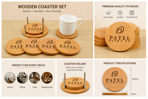 Natural Wood Personalized Printing Cup Coaster Set for Modern Home Office Table Decor-Back to School & <b>Graduation</b> - Product Image 3