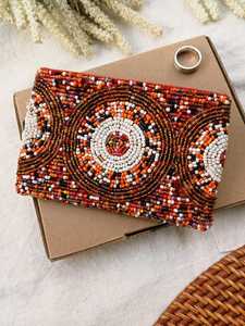 Porte-monnaie bohème perlé avec motif brodé complexe, petit sac de rangement, portefeuille fait main en perles de rocaille, collection boutique - Product Image 1