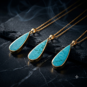 Collier pendentif turquoise plaqué or, chaîne à maillons géométriques en pierre bleue - Product Image 5