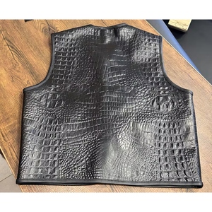 Gilet de motard en cuir véritable de vachette gaufré crocodile pour homme, fermeture éclair avant, noir, luxe, pour la moto - Product Image 2