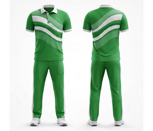 Uniforme de Cricket Personalizado con Estampado por Transferencia, Transpirable, Ligero, 220g, para Hombre, Negro y Verde, Poliéster, Secado Rápido, Conjunto de Jersey y Pantalón - Product Image 1
