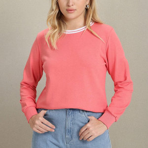 Sweat-shirt à col rond en corail pour femme, manches longues, en coton tricoté, décontracté, pour le printemps - Product Image 4