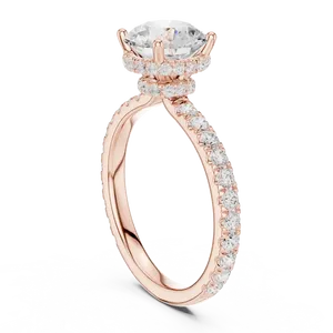 Anillo de compromiso unisex de oro macizo de dieciocho quilates con diamante cultivado en laboratorio de un quilate y medio, corte brillante redondo, halo oculto, de lujo. - Product Image 4