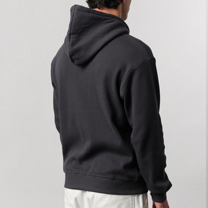 Men's Charcoal Waffle Knit <b>Zip</b> Up Hoodie Premium Cotton Blend Full <b>Zip</b> <b>Hooded</b> Sweatshirt Casual Winter Jacket OEM ODM - Product Image 3