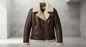 Veste en cuir véritable pour homme, doublure en fausse fourrure, vêtement d'hiver, col rabattable, fermeture éclair. - Product Image 3