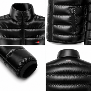 Blouson matelassé unisexe noir brillant, léger, imperméable, coupe-vent, réversible, écologique, col montant, pour l'hiver - Product Image 6