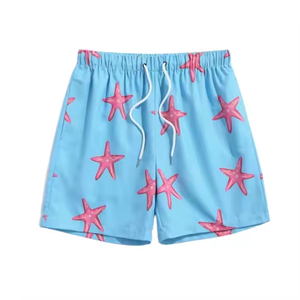 Shorts de Baño para Hombre, Estampado de Estrellas de Mar Azul Claro, Cintura Media, Cierre con Cordón, Secado Rápido, Traje de Baño Informal, 100% Poliéster - Product Image 3
