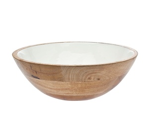 Bol en bois de manguier écologique avec surface intérieure émaillée à motif floral, vaisselle à motif de feuilles vertes - Product Image 2