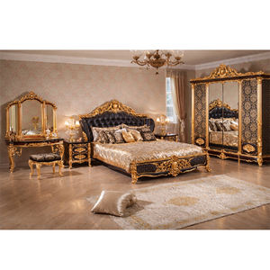 Ensemble de meubles de chambre à coucher en teck noir doré sculpté, fabrication artisanale indienne, design moderne et traditionnel, couleur et taille personnalisables, durable - Product Image 1