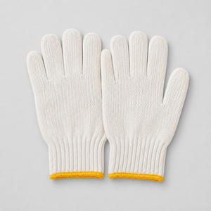 ถุงมือผ้าฝ้ายสำหรับงานทั่วไป พร้อมข้อมือถักและขอบสีเหลือง ทนทาน กันลื่น - Product Image 1