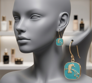 Boucles d'oreilles pendantes artisanales en laiton avec motif géométrique sur émail bleu sereine et finition anti-ternissement – Tendance - Product Image 1