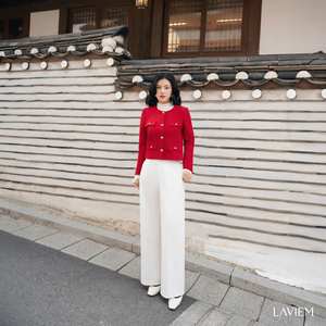 Blazer elegante de mezcla de lana con cuello redondo para mujer, chaqueta estructurada, abrigo corto minimalista y elegante, estilo coreano - Product Image 4