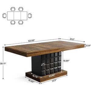 63 Wood Rectangular Dining <b>Table</b> <b>Brown</b> and Black for 4-6 People - Product Image 6