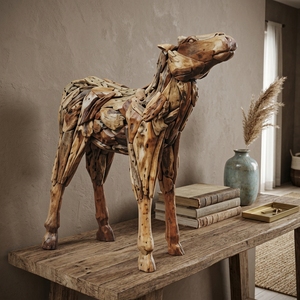 Handcrafted <b>wooden</b> reindeer sculpture <b>rustic</b> teak driftwood animal statue standing forest floor decoration frames space unit now - Product Image 4