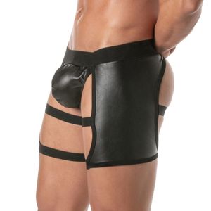 Caleçons en cuir noirs pour hommes, taille mi-haute, sous-vêtements sexy, style fétichiste, tenue de club, coupe ajustée, style tentation - Product Image 5