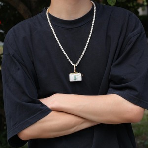 Pendentif tendance en moissanite micro-incrustée 3D, motif petit portefeuille, style religieux Hip Hop Iced out avec chaîne en corde - Product Image 2