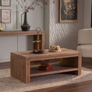 Large 2-Tier Rustic <b>Rectangle</b> Solid Wood <b>Coffee</b> <b>Table</b> with Storage Shelf for Living Room or Office Apartment - Product Image 1