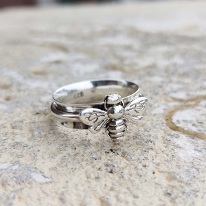 Honey Bee <b>Spinner</b> <b>Ring</b> 925 Sterling <b>Silver</b> Handmade Rotating Meditation Jewelry - Product Image 1