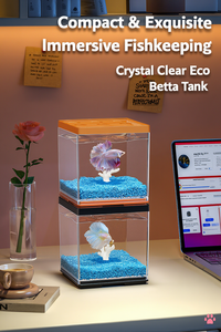 ตู้ปลาตั้งโต๊ะแบบมินิ วัสดุใส ทนทานต่อการแตกหัก พร้อมช่องให้อาหาร เหมาะสำหรับตกแต่งโต๊ะทำงาน - Product Image 2