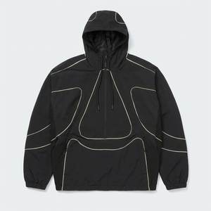 Chaqueta cortavientos de nailon negra para hombre con logo personalizado de alta demanda, paneles blancos y conjunto de pantalón para verano, de secado rápido, estilo urbano, con cremallera. - Product Image 2