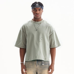 T-shirts pour hommes décontractés et respirants à manches courtes, imprimés à motif uni, effet délavé, de haute qualité, pour l'été - Product Image 5