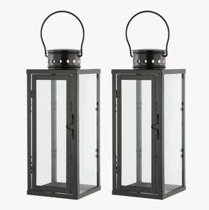 Set of Matte Black Metal Candle <b>Lanterns</b> Modern Farmhouse Glass <b>Hurricane</b> Holders for Home Decor Wedding and Event - Product Image 1