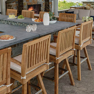 Chaise de bar d'extérieur en teck massif avec accoudoirs, style moderne et minimaliste, fournisseur de mobilier de bar pour jardins et complexes hôteliers - Product Image 2