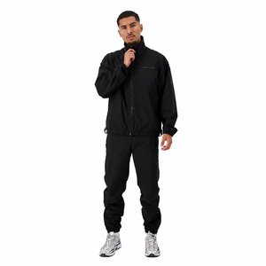 Conjunto Deportivo Negro para Hombre, Chaqueta con Cierre Completo y Pantalones Jogger, Transpirable, Estilo Deportivo, Color Sólido, para Otoño, Corte Regular - Product Image 1