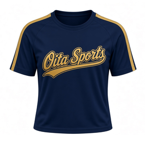 Maillot de cheerleading personnalisé bleu marine et or à manches courtes, vêtements de sport d'équipe, haut de maillot athlétique, tenue d'entraînement et de match pour équipes de cheerleading - Product Image 1