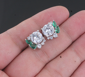 CZ Green Gemstone <b>Stud</b> Earrings Silver Plated Round Cut <b>Emerald</b> Green Chalcedony Ear <b>Studs</b> Wholesale Fashion Jewelry For Woman - Product Image 4