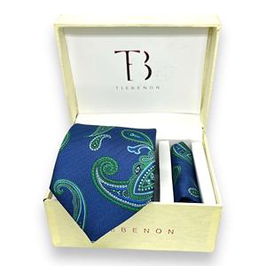 เนคไทผ้าไหมพิมพ์ลาย Paisley สีน้ำเงินและเขียวรวมโบว์ไทและเนคไทสำหรับเป็นของขวัญ - Product Image 3