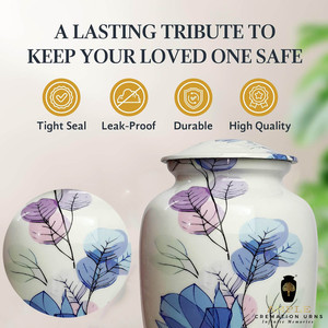 Urne funéraire en aluminium pour adulte - Motif floral bleu peint à la main - Capacité de 220 pouces cubes - Urne commémorative écologique durable et sécurisée - Product Image 5