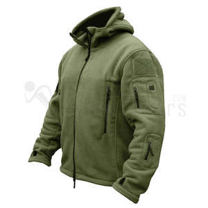 Men's Olive Green polar Fleece Hooded <b>Jacket</b> <b>With</b> <b>Zipper</b> Front And Multiple <b>Pockets</b> Casual Outdoor Wear Autumn Season - Product Image 3