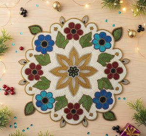 Custom Floral <b>Beaded</b> Satin Table <b>Placemat</b> Round Dining Mat Handmade Decorative Pad for Hospitality - Product Image 2